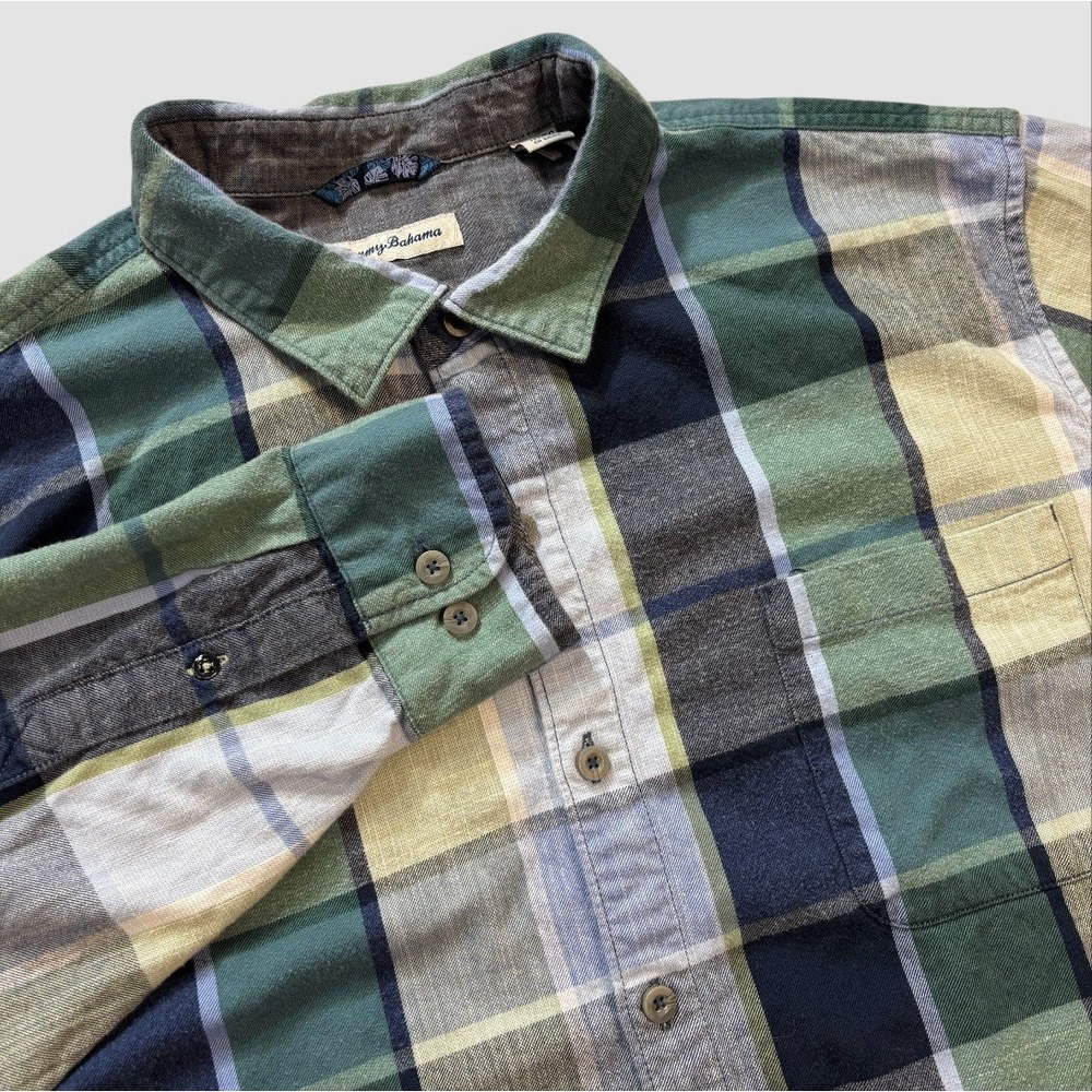 Tommy Bahama Men's 2XL Heredia Plaid Flannel Sport Shirt Blue Green